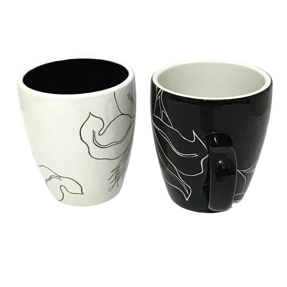 Laurie Gates Antilles Black and White Floral Mug Lot of 2 - Picture 2 of 6